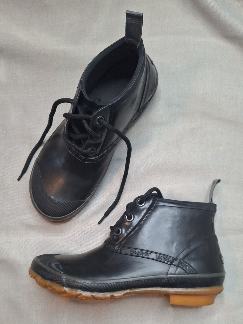 BOGS Charlot Black Waterproof Rubber Lace Up Rain Ankle Boots Size 9 EU 40